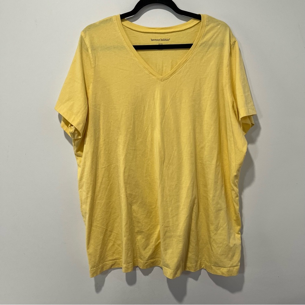 Woman Within women’s  V-Neck Tee in Pale Yellow 1x 22/24W